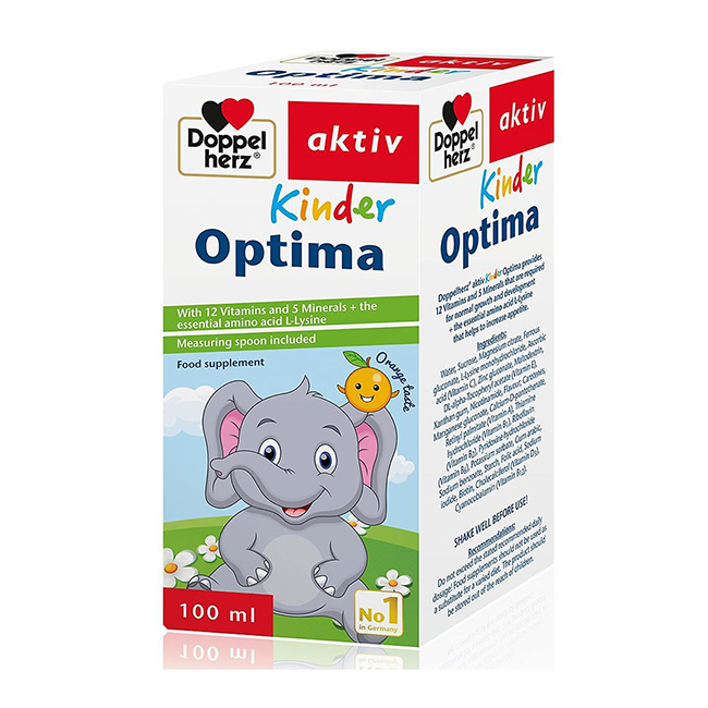 Siro Doppelherz Kinder Optima Vitamin cho trẻ biếng ăn, chai 100ml