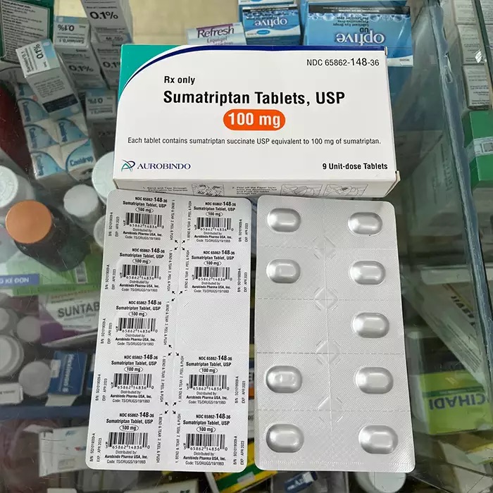 Sumatriptan 100mg Aurobindo 1 vỉ x 9 viên – Thuốc giảm đau nửa đầu