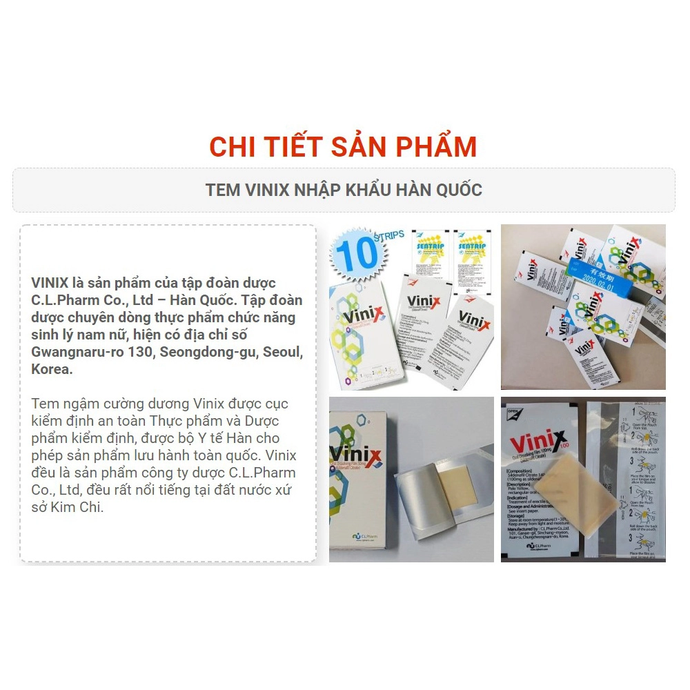 Tem Vinix 100mg cường dương kéo dài thời gian quan hệ, Hộp 10 tem