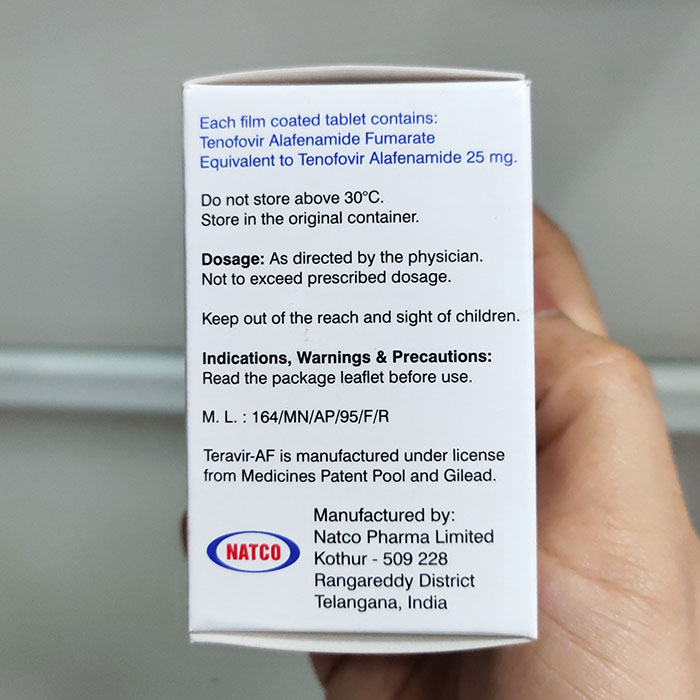 Thuốc trị viêm gan B Teravir AF 25mg, Hộp 30 viên