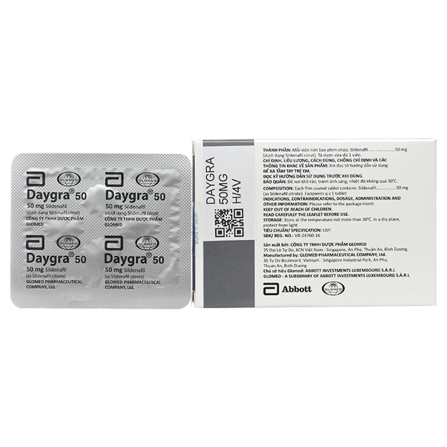 Thuốc cường dương Daygra 50 mg, Hộp 4 viên