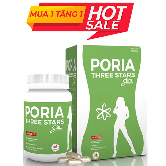 Viên uống giảm cân Phục Linh Ba Sao - Poria Three Stars Slim, Hộp 36 viên
