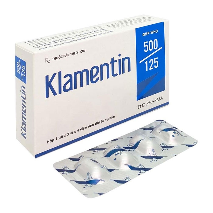 Thuốc kháng sinh Klamentin 500mg/125mg DHG, Hộp 3 vỉ x 4 viên