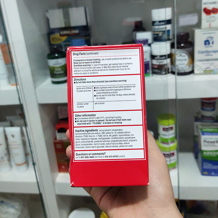 Tylenol Extra Strength Rapid Release Gels 500mg, Chai 225 viên