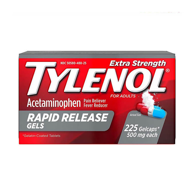 Tylenol Extra Strength Rapid Release Gels 500mg, Chai 225 viên