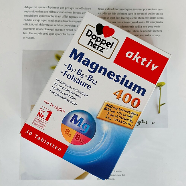 Viên uống hỗ trợ thần kinh khoẻ mạnh Doppelherz Magnesium 400+B1+B6+B12+Folsaure, hộp 30 viên