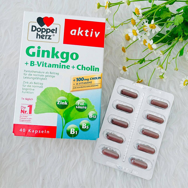 Viên uống bổ não Doppelherz Aktiv Ginkgo+B-Vitamine+Cholin, hộp 40 viên