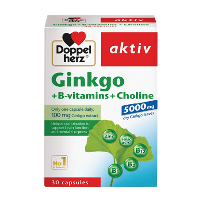 Viên uống bổ não Doppelherz Aktiv Ginkgo+B-Vitamine+Cholin, hộp 40 viên