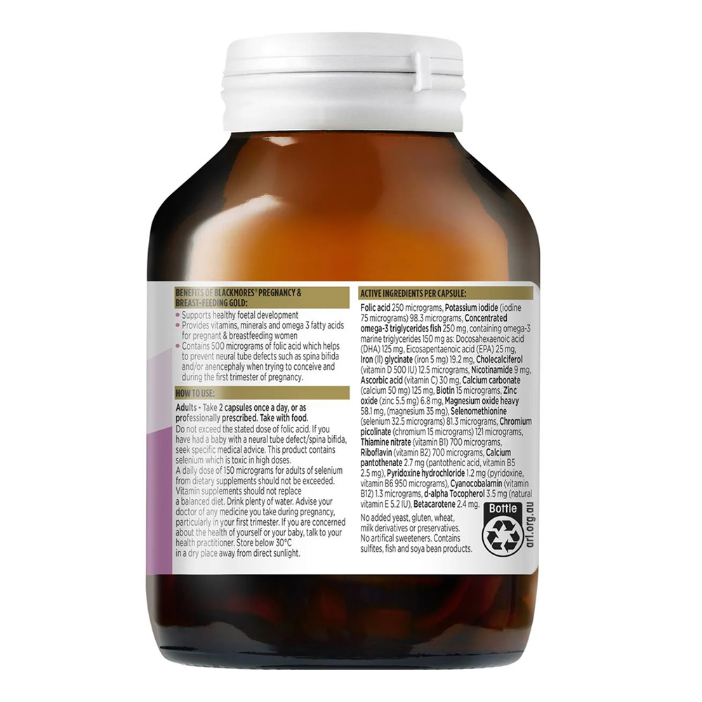 Viên uống bổ sung vitamin cho bà bầu Blackmores Pregnancy & Breast-Feeding Gold, hộp 120 viên