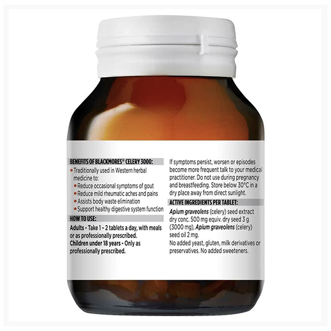 Viên uống hỗ trợ điều trị Gout Blackmores Celery 3000, hộp 50 viên