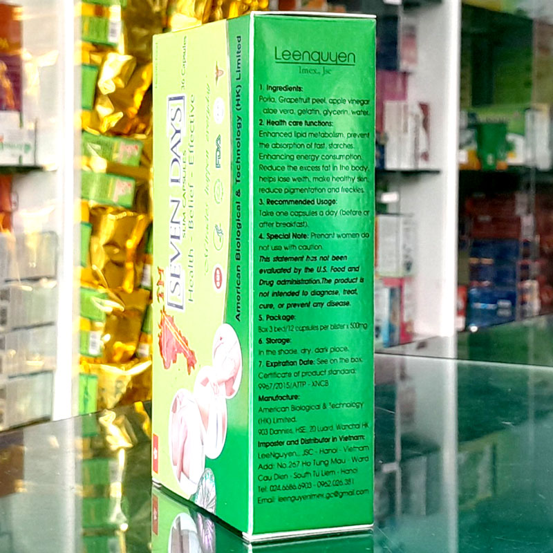Viên uống giảm cân Seven Days, Hộp 3 vỉ x 12 viên