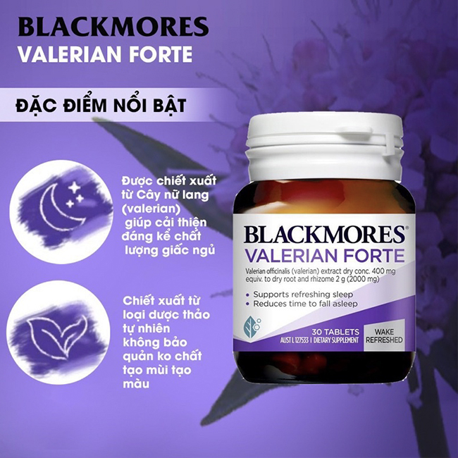 Viên uống hỗ trợ giấc ngủ Blackmores Valerian Forte 2000mg, hộp 30 viên