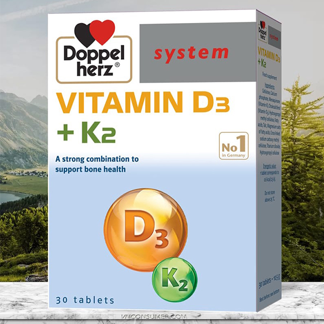 Viên uống Doppelherz vitamin D3+K2, hộp 30 viên