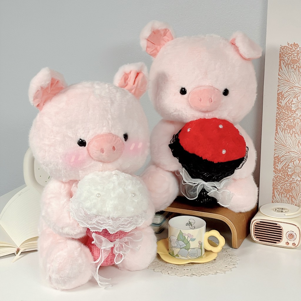 Gấu bông heo ôm hoa Love Pig