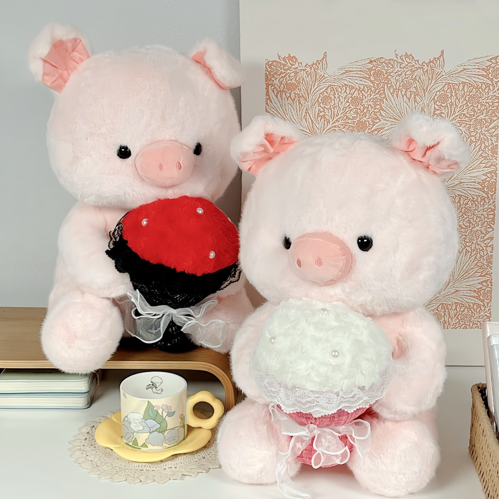 Gấu bông heo ôm hoa Love Pig