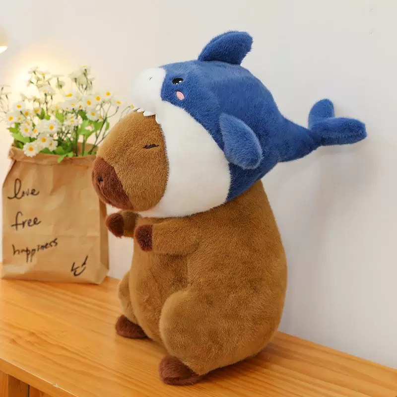 Gấu bông Capybara đội mũ cá mập