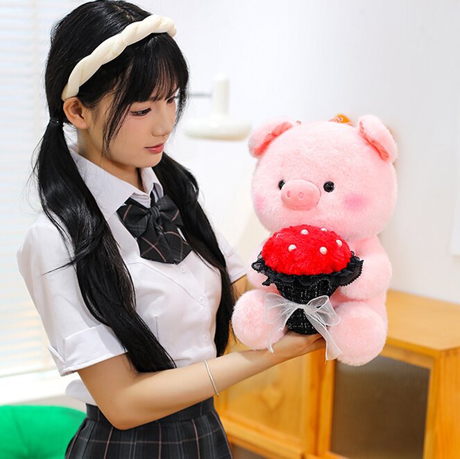 Gấu bông heo ôm hoa Love Pig 45cm