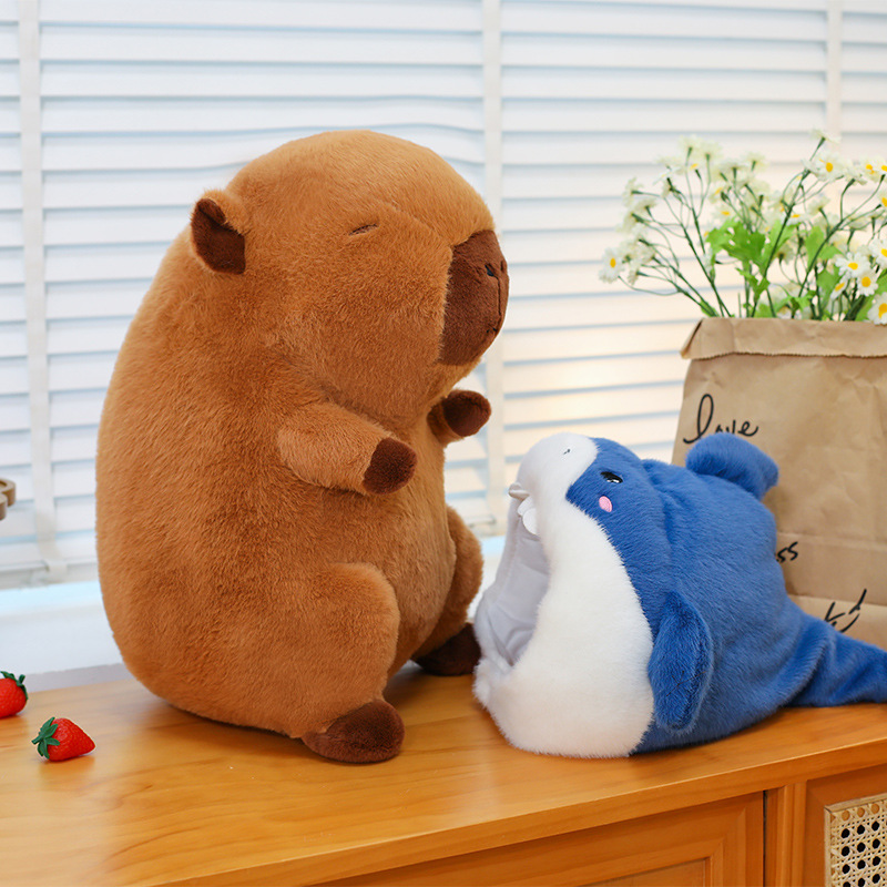 Gấu bông Capybara đội mũ cá mập