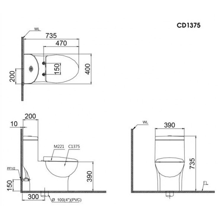 Bồn cầu một khối Caesar CD1375