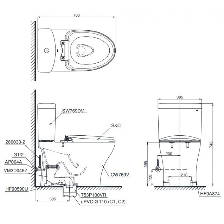 Bồn Cầu Điện Tử TOTO CS769DRW6 (CS769DW6) Nắp Rửa Washlet
