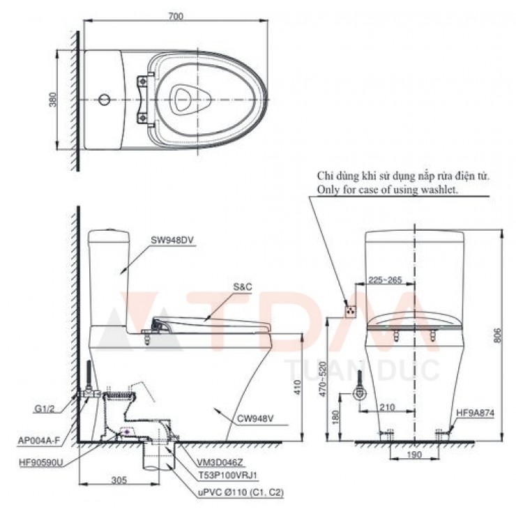 Bồn Cầu Điện Tử TOTO CS948DW14 Nắp Rửa Washlet