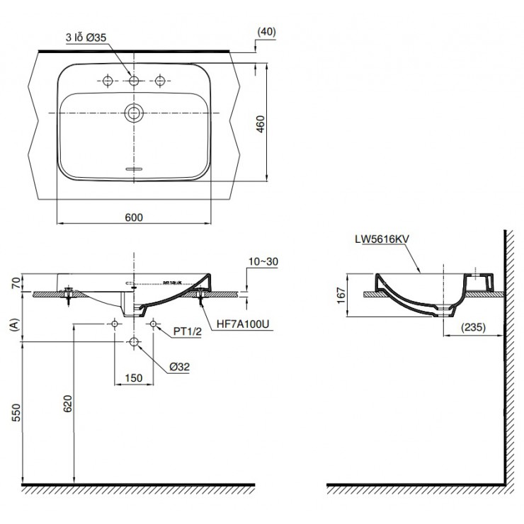 Chậu rửa mặt lavabo TOTO LT5616C#XW