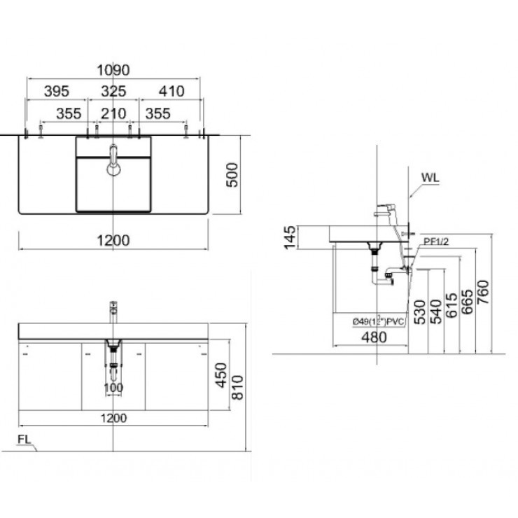 Tủ treo lavabo Caesar EH05388AV + LF5388