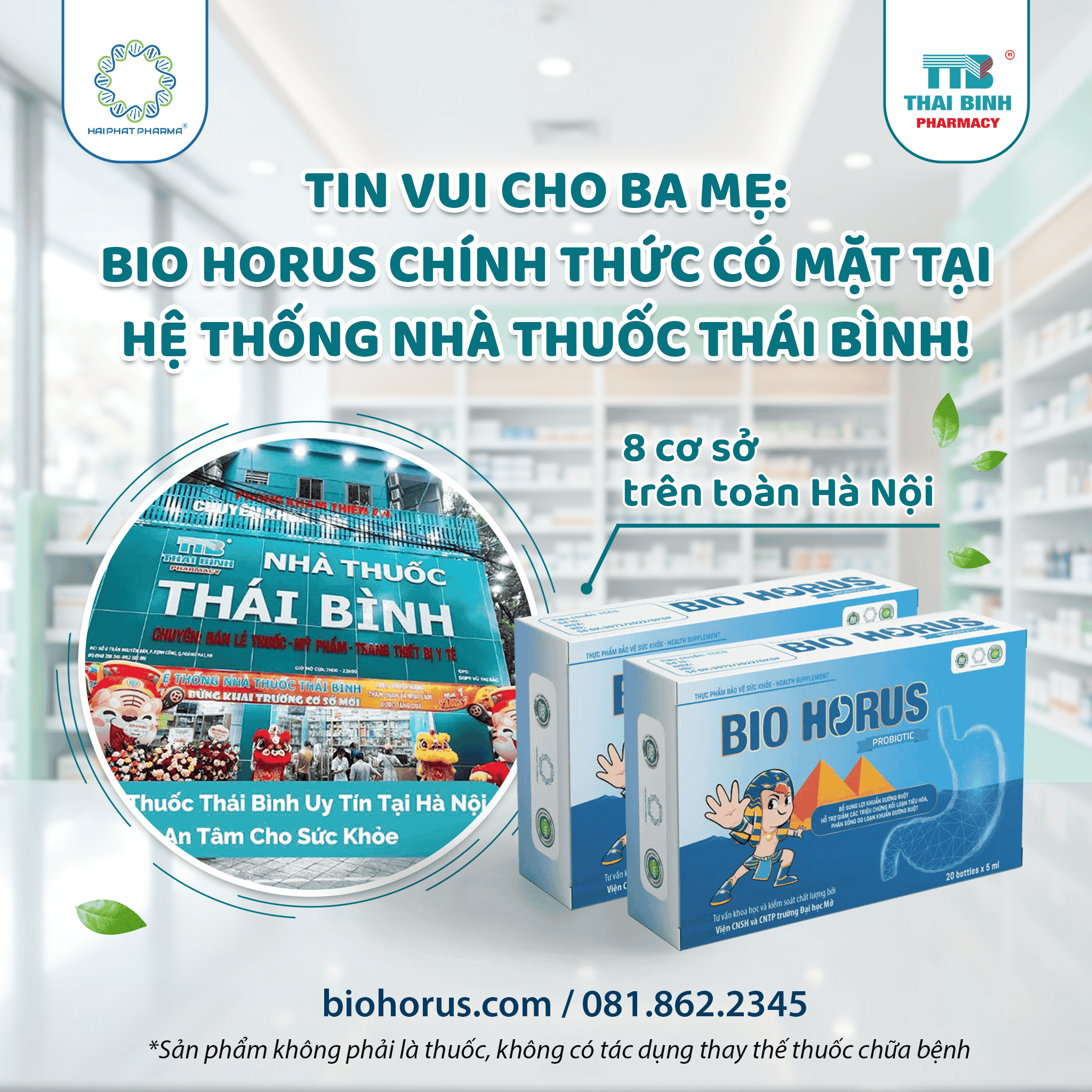 CHÍNH THỨC PHÂN PHỐI DÒNG MEN VI SINH BIO HORUS TẠI 8 CƠ SỞ HỆ THỐNG NHÀ THUỐC THÁI BÌNH
