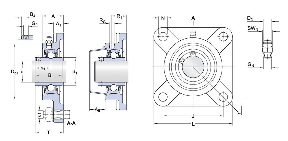 Bảng ký hiệu gối đỡ UCF tương đương với các ký hiệu FYJ của SKF