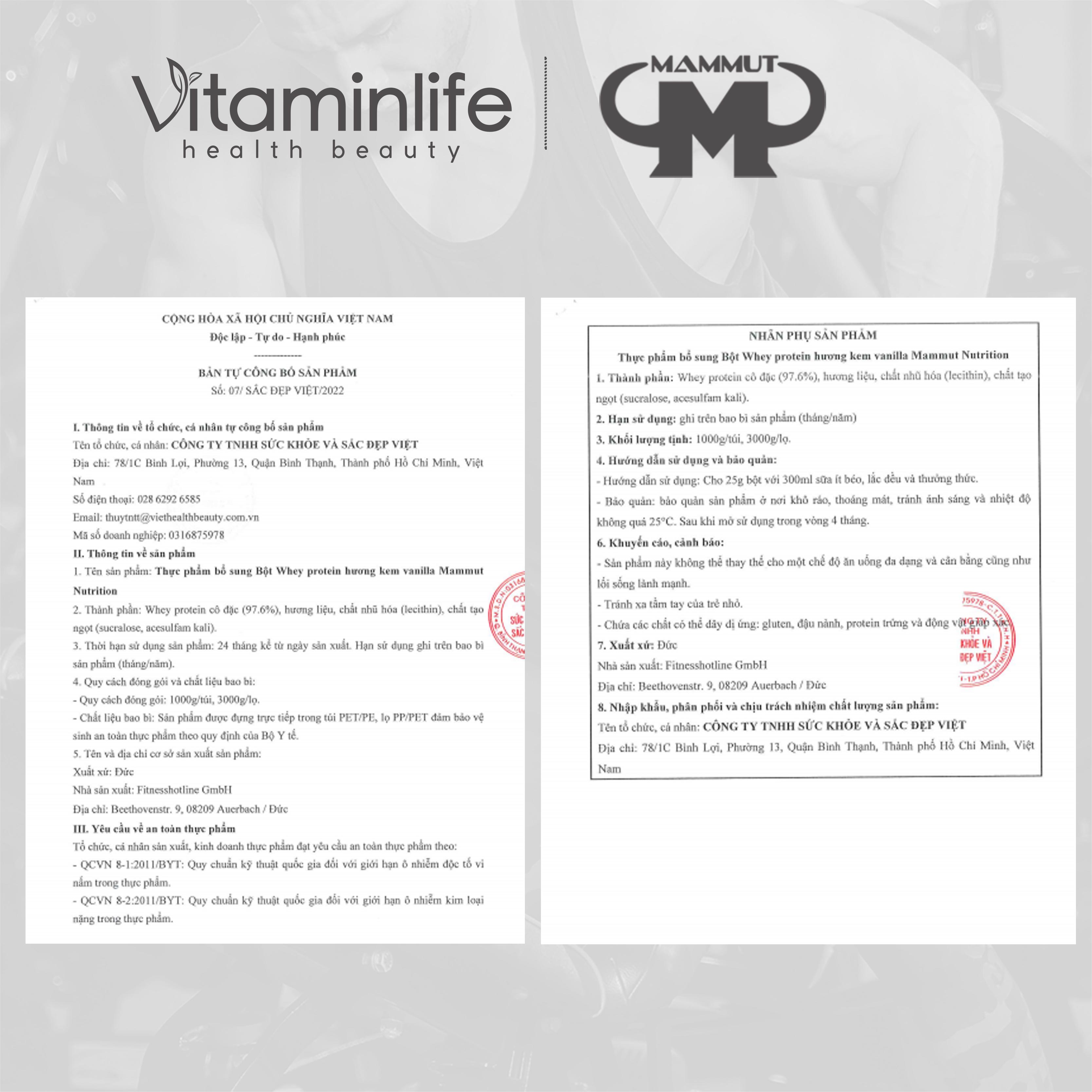 Bột Whey Protein hương kem vanilla Mammut Nutrition 3000g