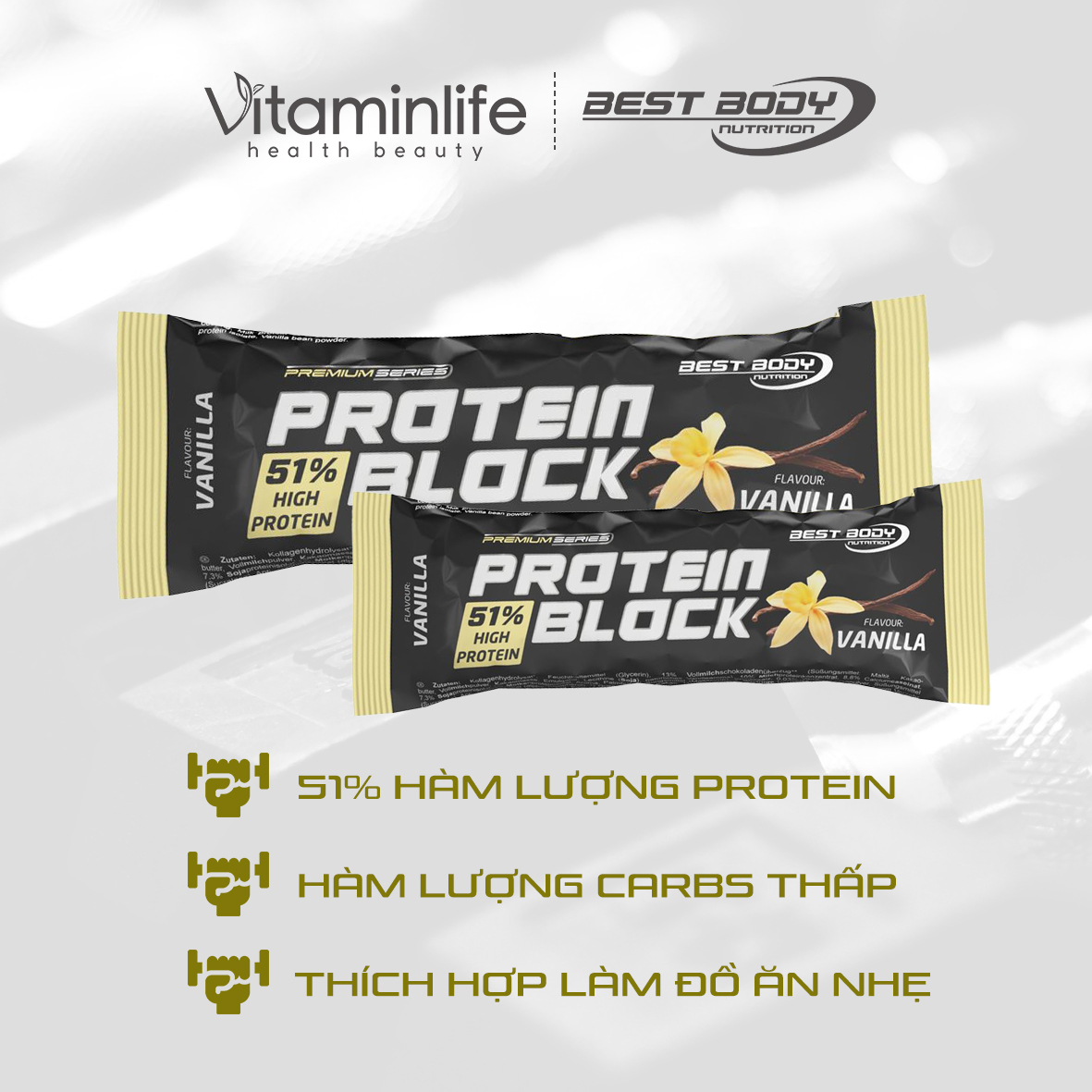 Thanh Bổ Sung Protein Block Vị Vanilla Best Body Nutrition 90g x 15 Thanh/ Hộp