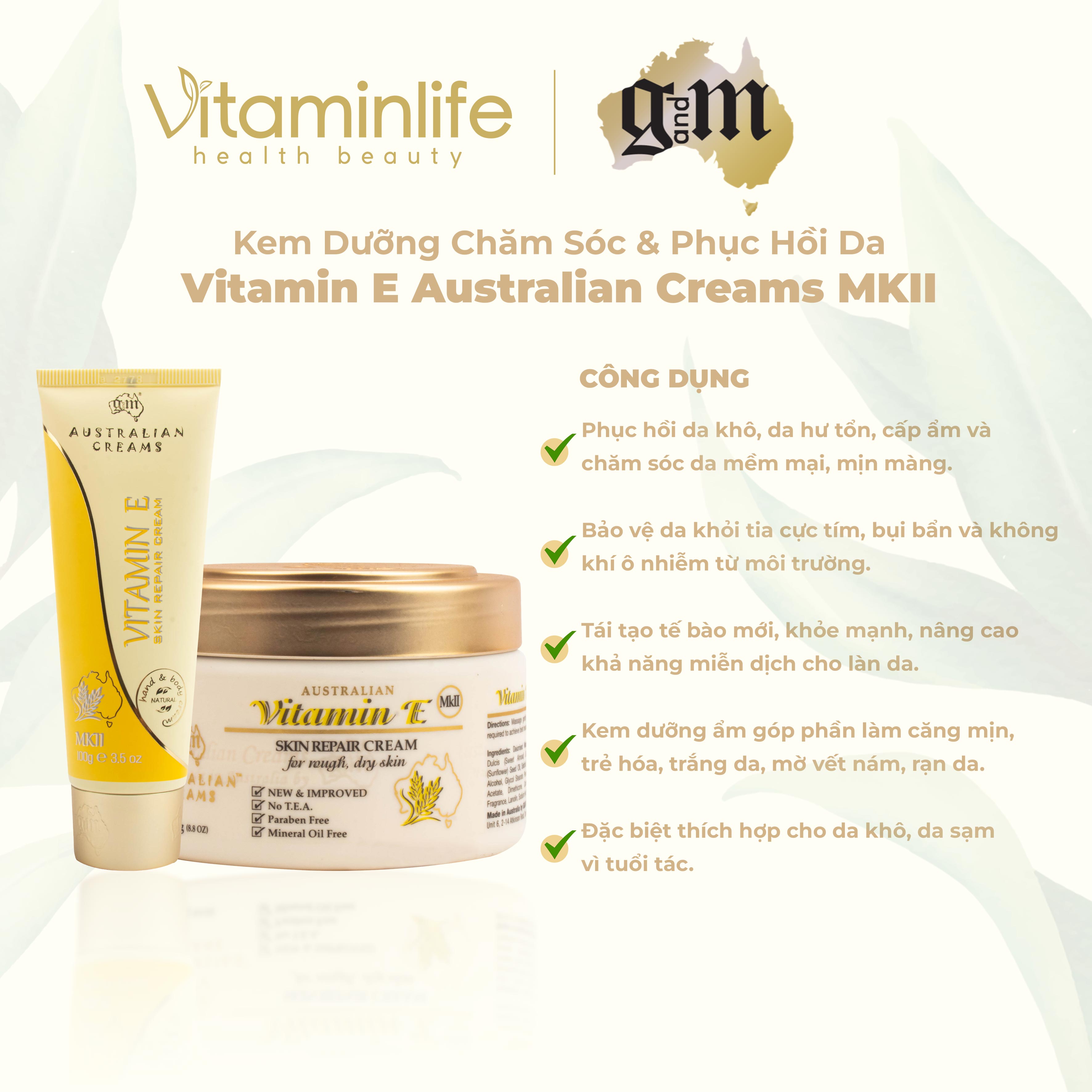 Kem dưỡng chăm sóc và phục hồi da Vitamin E Australian Creams MKII 250g