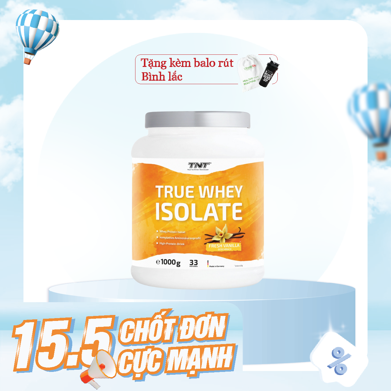 Bột True Whey Isolate vị Vanilla TNT Thùng 1000g - HSD 27/09/2025