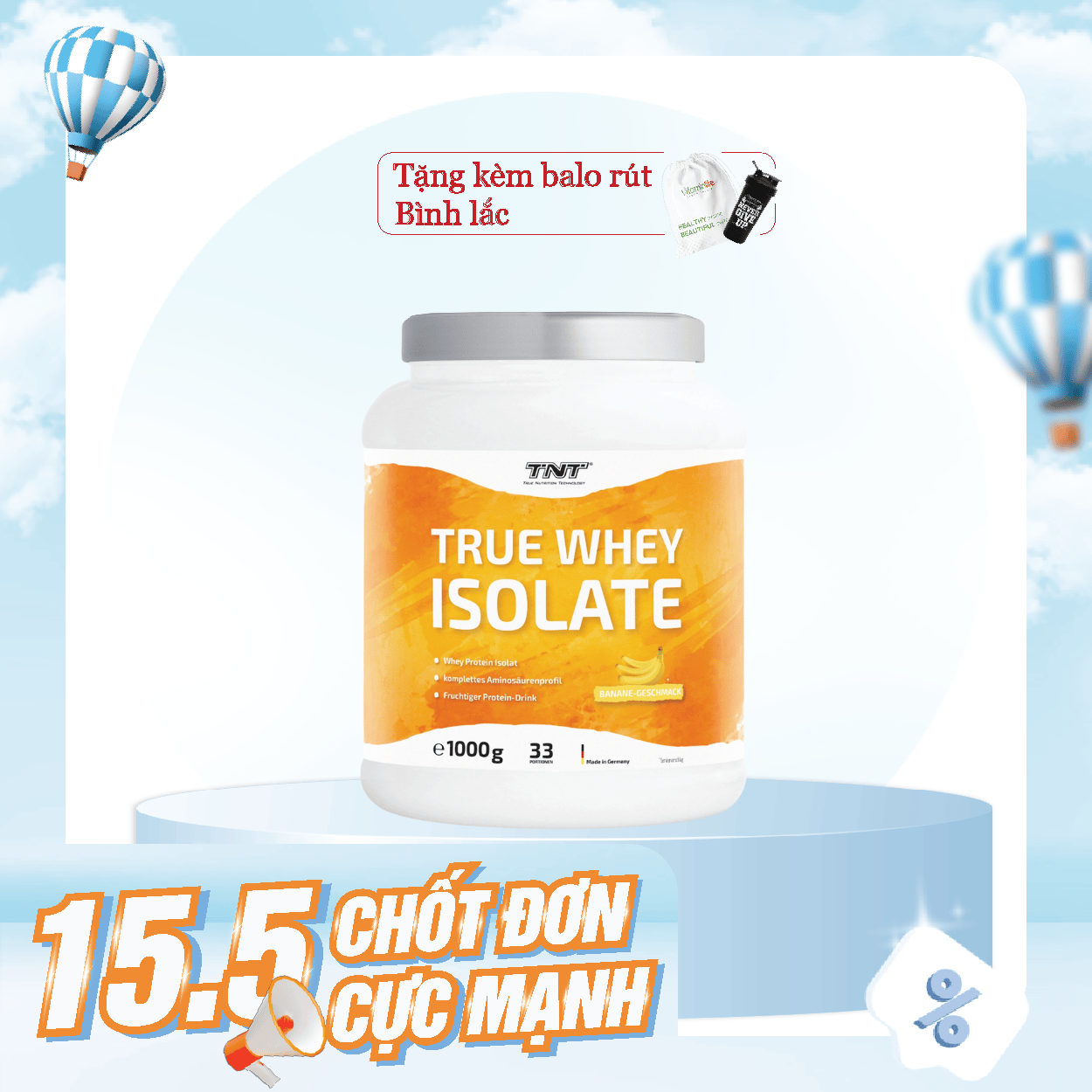 Bột True Whey Isolate vị Chuối TNT Thùng 1000g