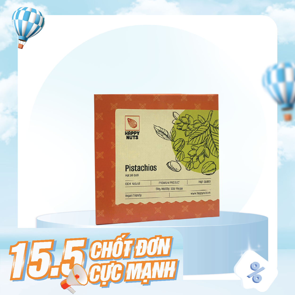 Hạt dẻ cười Mỹ Happy Nuts 150g - Hộp giấy - Đỏ