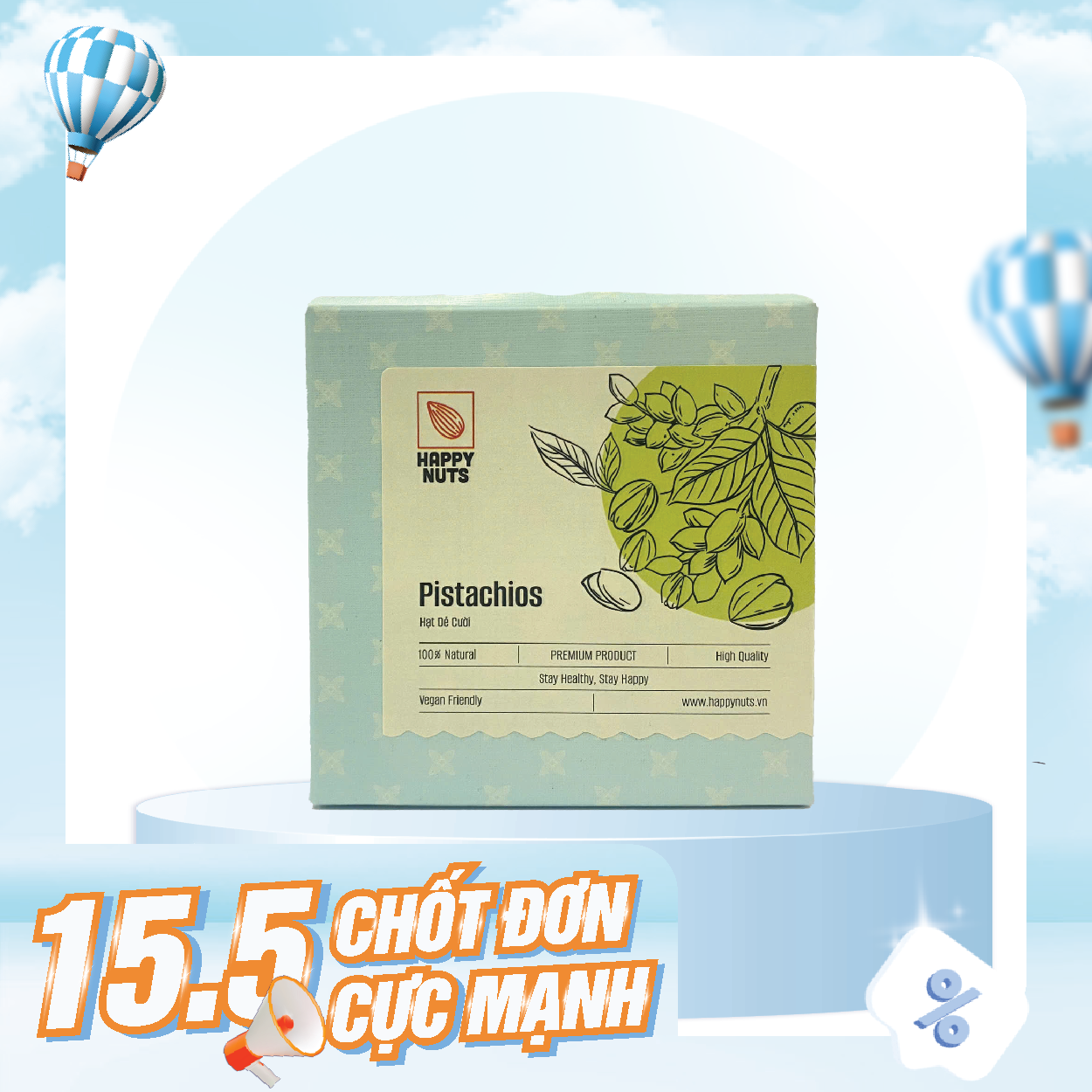 Hạt dẻ cười Mỹ Happy Nuts 150g - Hộp giấy - Xanh