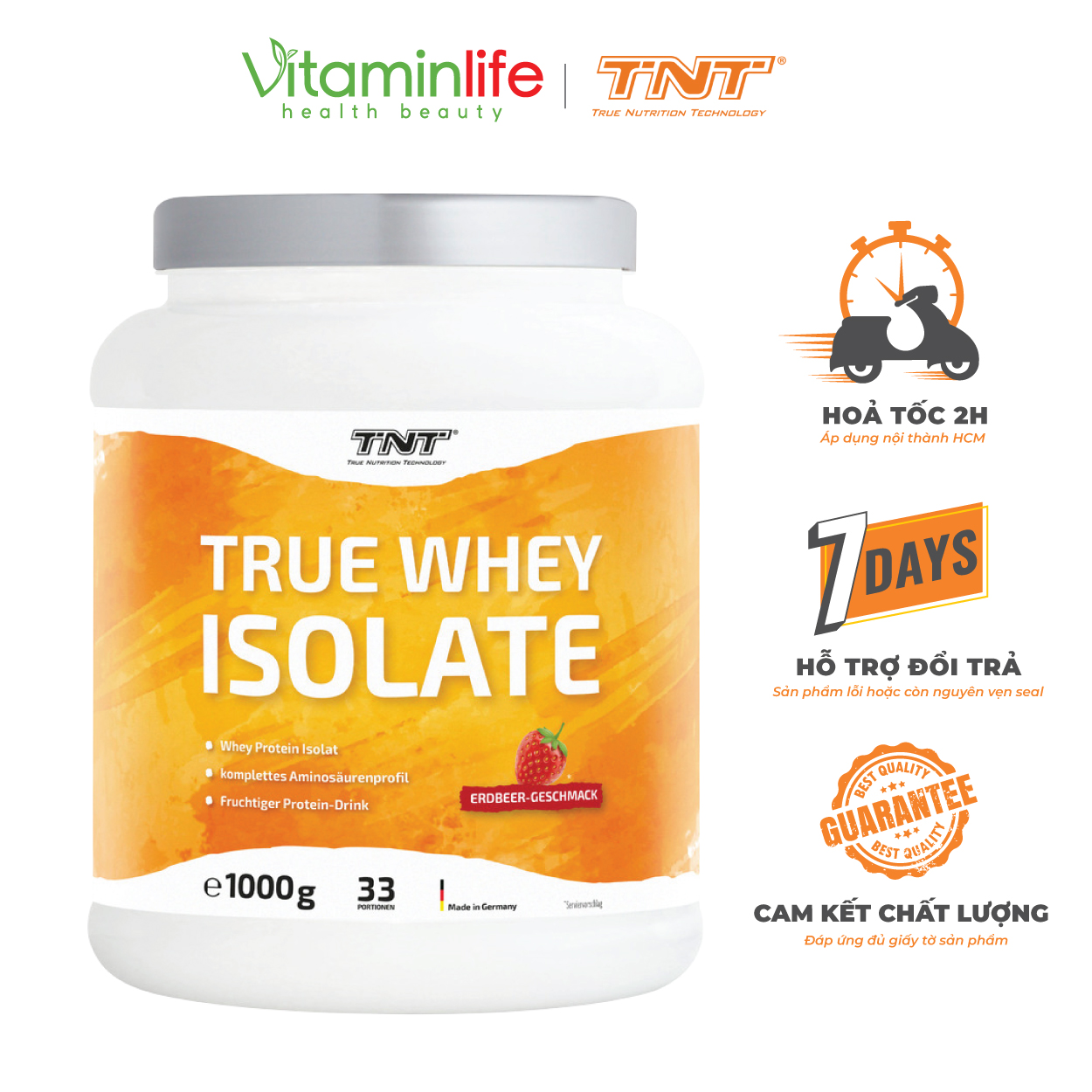 Bột True Whey Isolate vị Dâu TNT Thùng 1000g