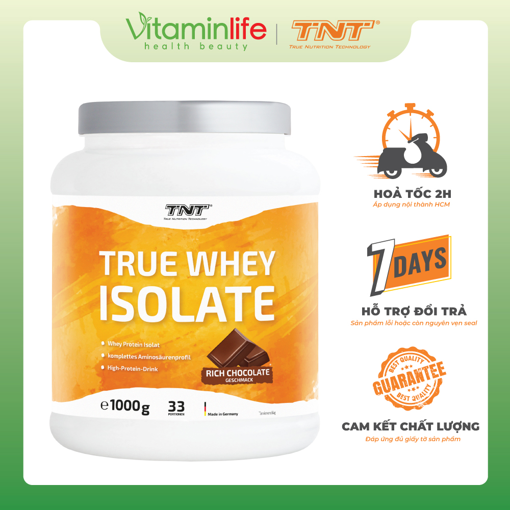 Bột True Whey Isolate vị Chocolate đậm đà TNT Thùng 1000g