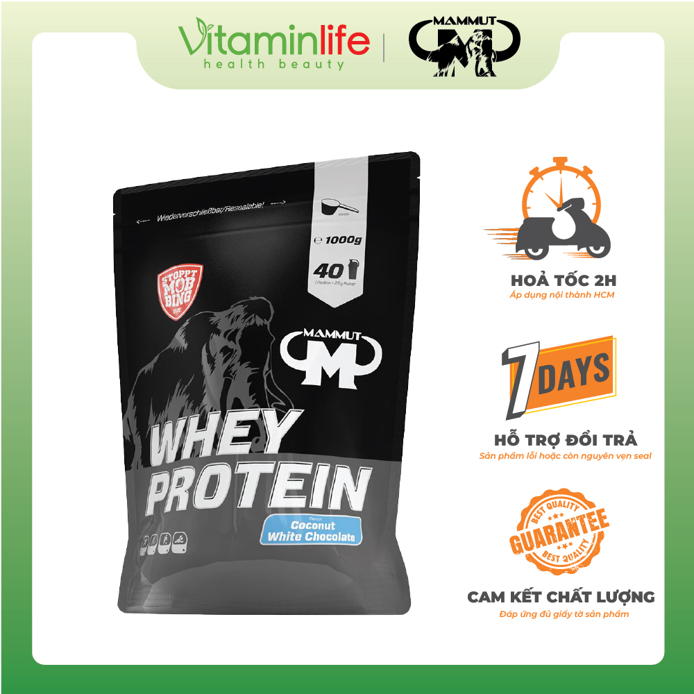 Bột Whey Protein hương dừa và chocolate trắng Mammut Nutrition - Túi zip 1000g