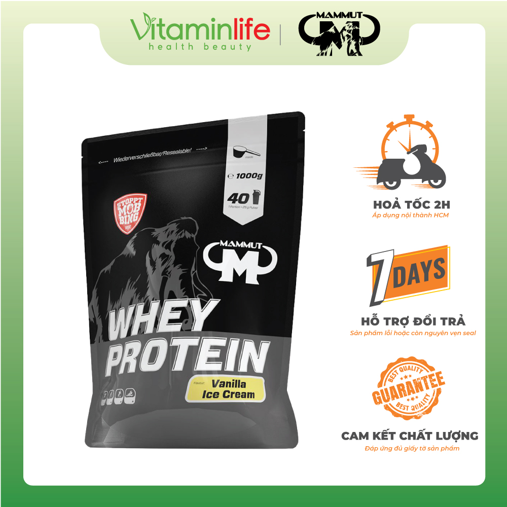 Bột Whey Protein hương kem vanilla Mammut Nutrition - Túi zip 1000g