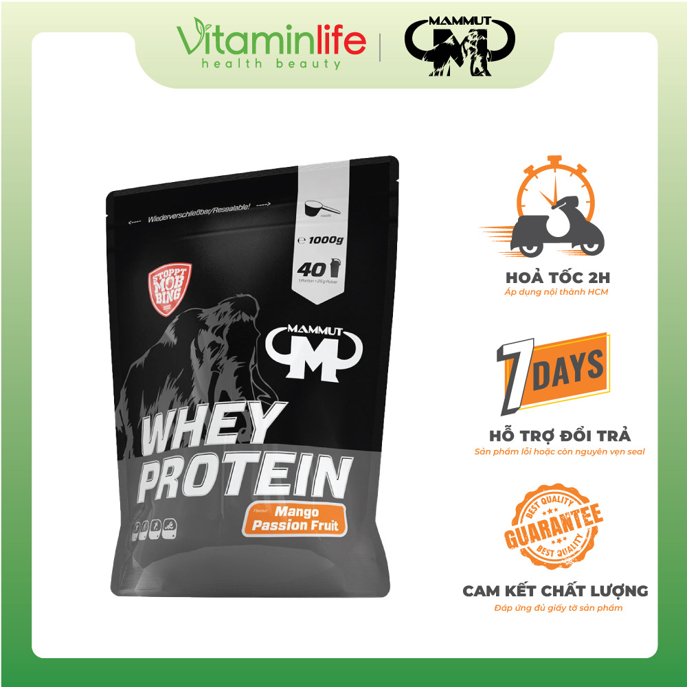 Bột Whey Protein hương trái cây xoài và chanh dây Mammut Nutrition - Túi zip 1000g