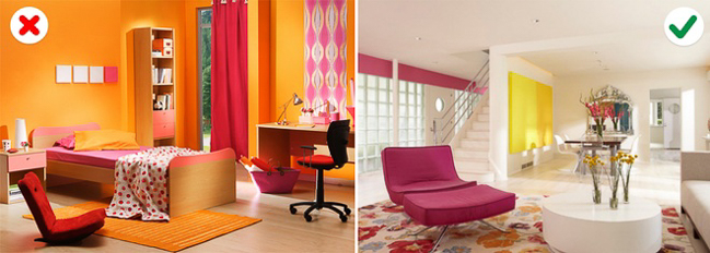 Không nên lạm dụng quá nhiều màu sắc cho không gian