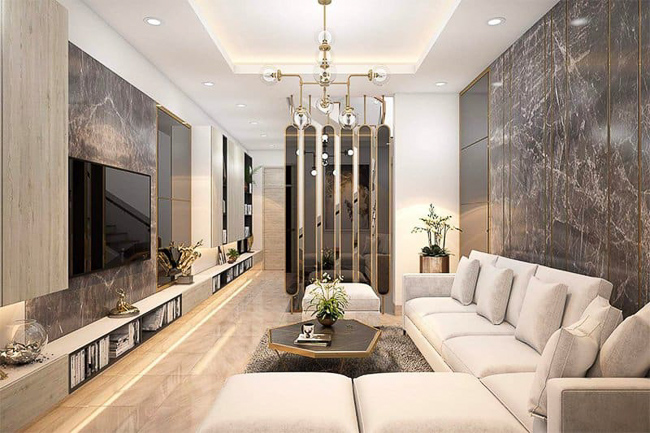 Mẫu nội thất phòng khách đẹp cho nhà ống