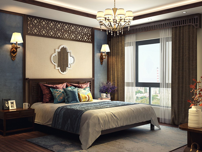 Mẫu nội thất phòng ngủ 11m2 với màu vàng nâu gỗ