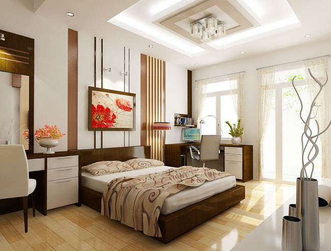 Nội thất phòng ngủ 16m2 với tông màu xám hiện đại
