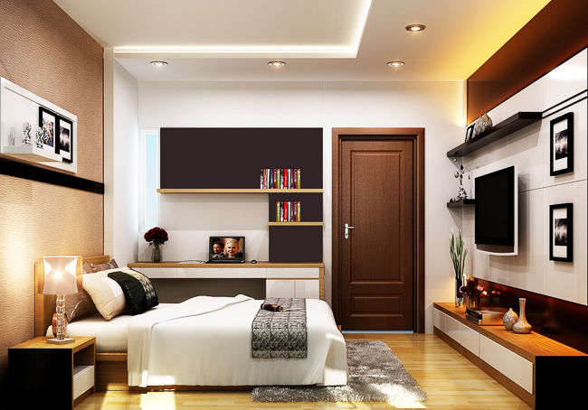 Nội thất phòng ngủ 16m2 với tông màu xám hiện đại