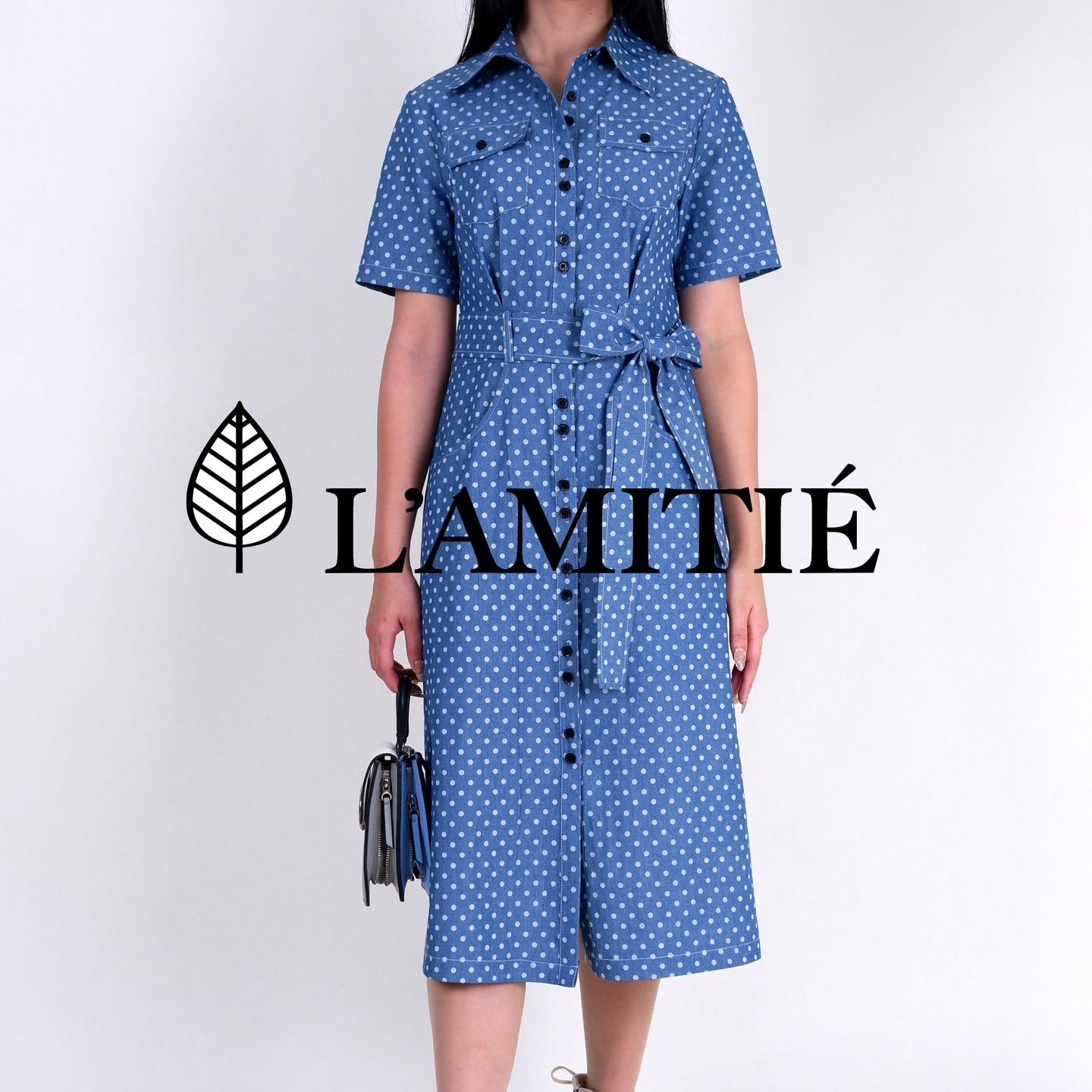 Váy Jean chấm bi cổ đức liền thân-VLT 160223