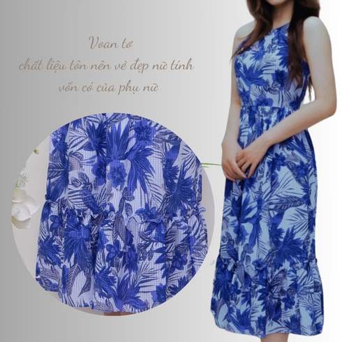 Maxi cổ yếm Hoa Blue-VLT060323.Blue