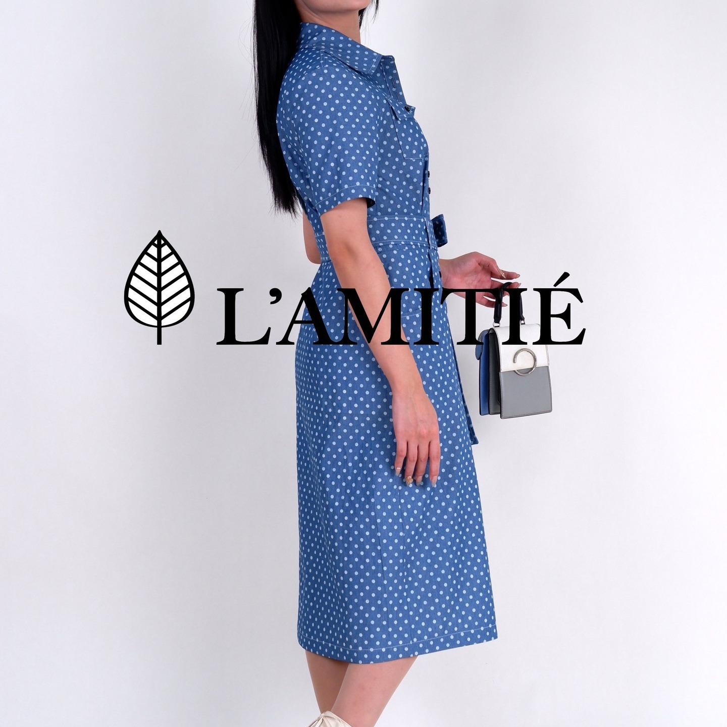 Váy Jean chấm bi cổ đức liền thân-VLT 160223