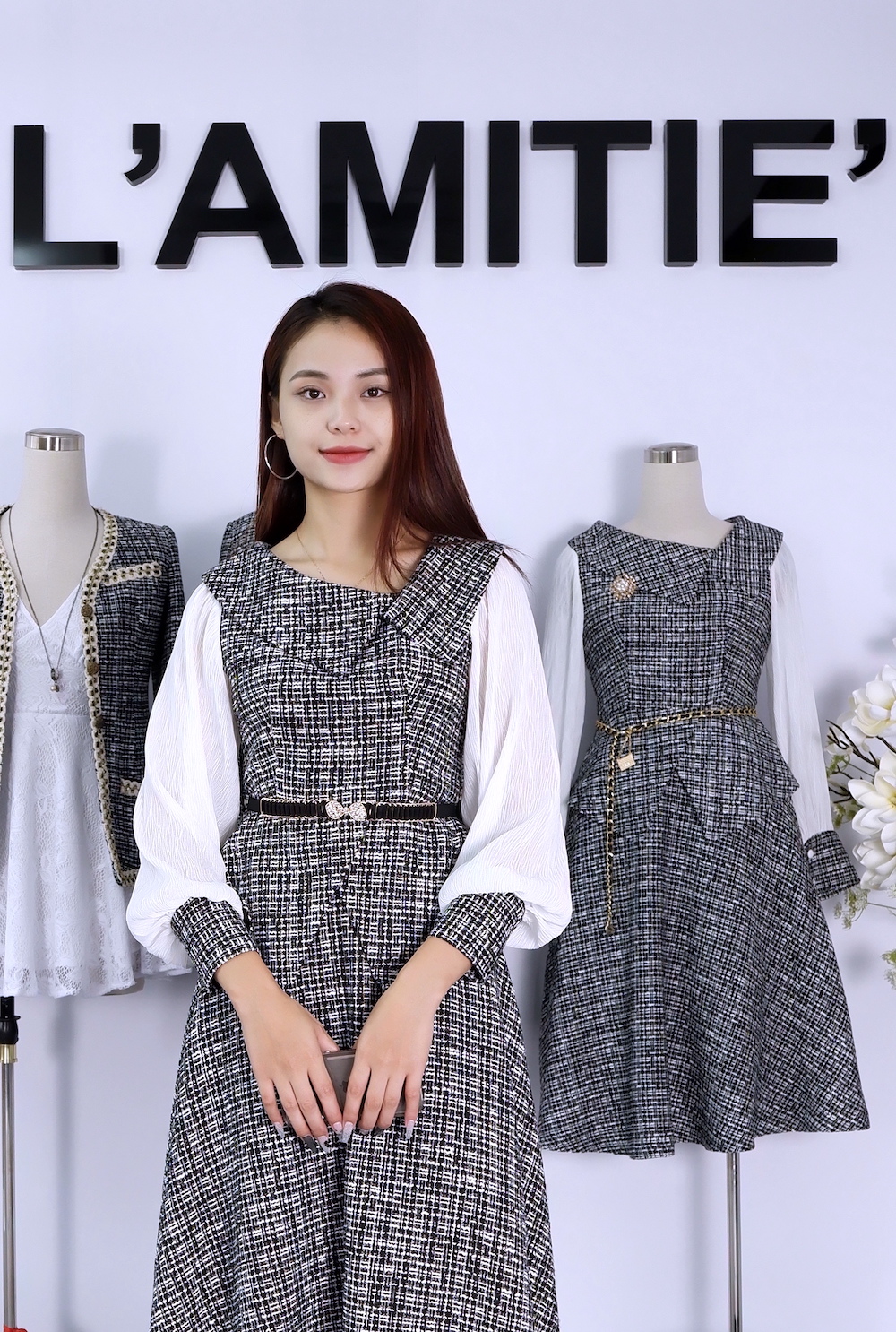 Áo tweed phối tay voan-A11222